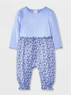 Cat & Jack Baby Girls' Light Blue Floral One-Piece Romper